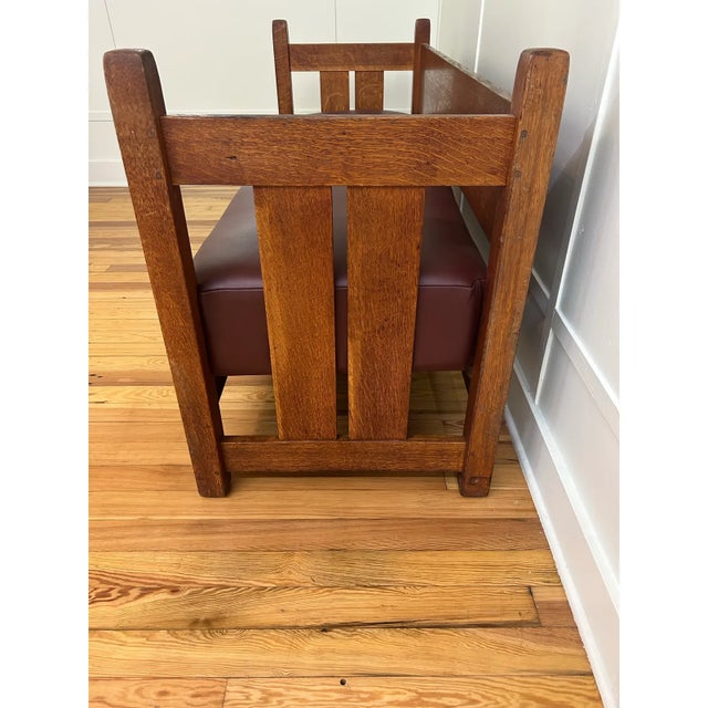 1920s Attributed to Stickley Oak Mission Bench Re-Upholstered Leather Seat For Sale In New York - Image 6 of 6