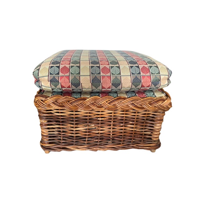 Wood Vintage Rattan Club Chairs + Ottoman | Thick Braided Honey Cane | Palm Beach Coastal Style - 3 Pieces For Sale - Image 7 of 7