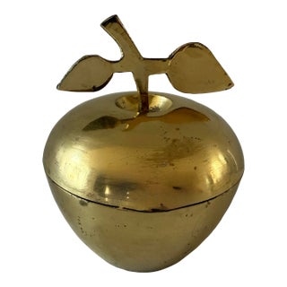 Vintage Mid Century Brass Apple Lidded Trinket Dish For Sale