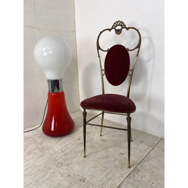 Vintage Regency Style Brass and Red Velvet Chair, 1950s For Sale - Image 6 of 9