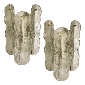 Citrus Swirl Clear Glass Wall Lights or Sconces by J.T. Kalmar, 1969, Set of 2