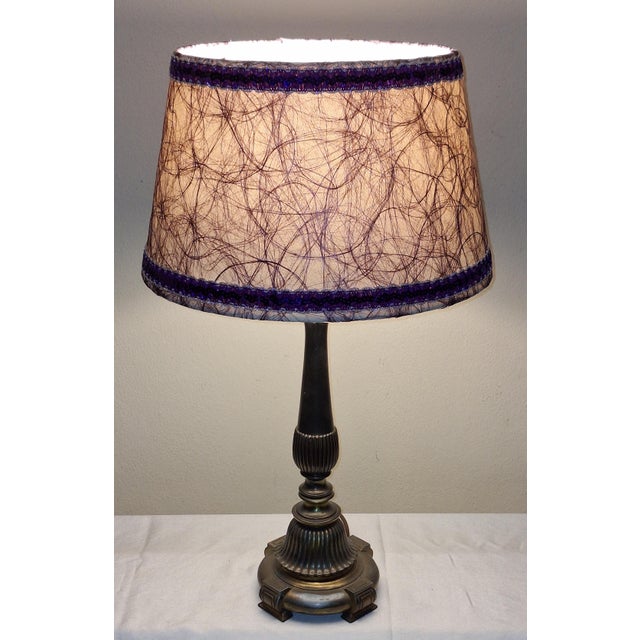 Mid-Century Modern Mid-Century Modern German Table Lamp with Patinated Metal Base and Handmade Fabric Shade by Lamplove, 1950s For Sale - Image 3 of 8