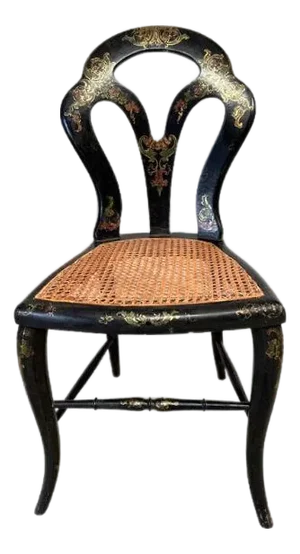 Paper Mache and Lacquer Chair With Gilded Design, 19th Century