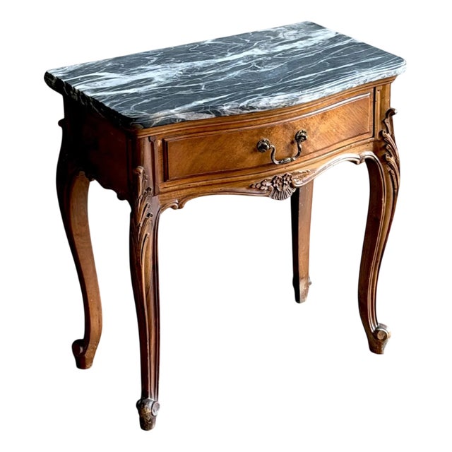 French Louis XV Revival Marble Top Nightstand, 1910s-1930s For Sale