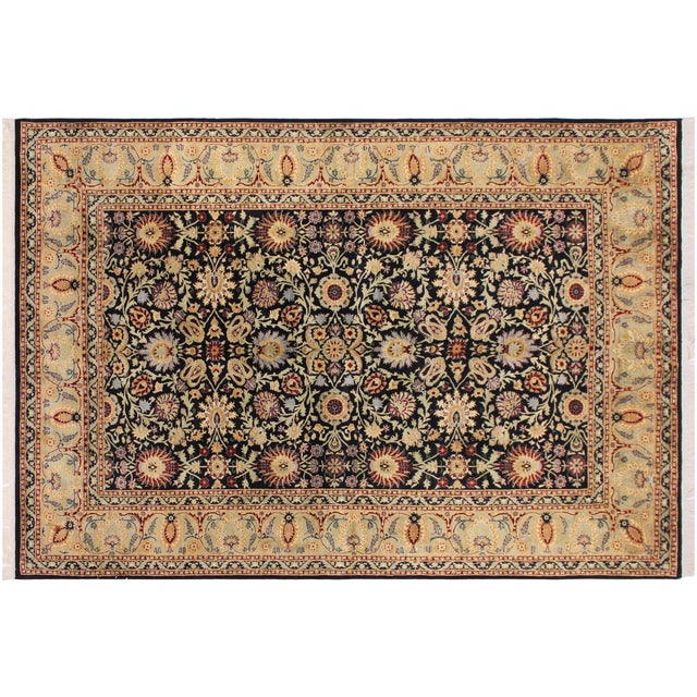 Black Art Nouveau Style 1990's Pak-Persian Black/Green Wool Rug - 6'2'' X 9'0'' For Sale - Image 8 of 9