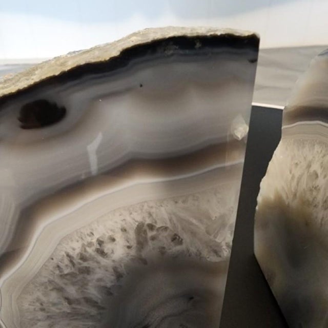 1970s Polished Brazilian Grey Agate Specimen Bookend For Sale - Image 6 of 17