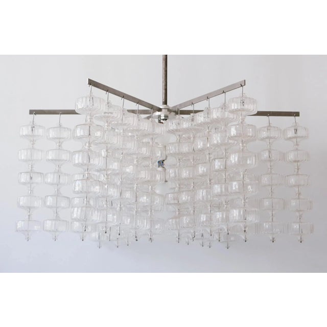 Mid-Century Modern Large Mid-Century German Glass and Steel Chandelier by Aloys Ferdinand Gangkofner, 1960s For Sale - Image 3 of 18