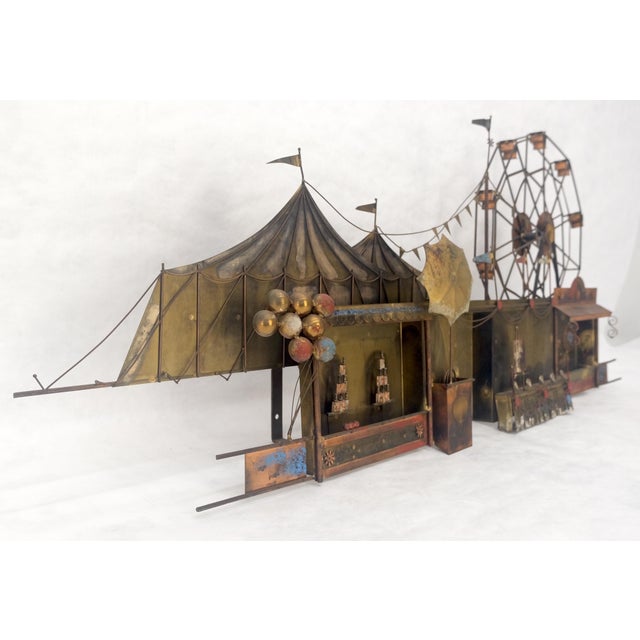 Metal Signed Curtis Jere Brass Carnival Scene Ferris Wheel Wall Sculpture For Sale - Image 7 of 11