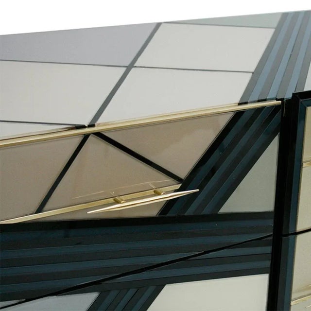 Mid-Century Solid Wood and Colored Glass Italian Sideboard For Sale - Image 6 of 13