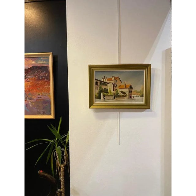 Blue René Zwahlen, Place Petit Saconnex, Oil on Canvas, 1970s For Sale - Image 8 of 9