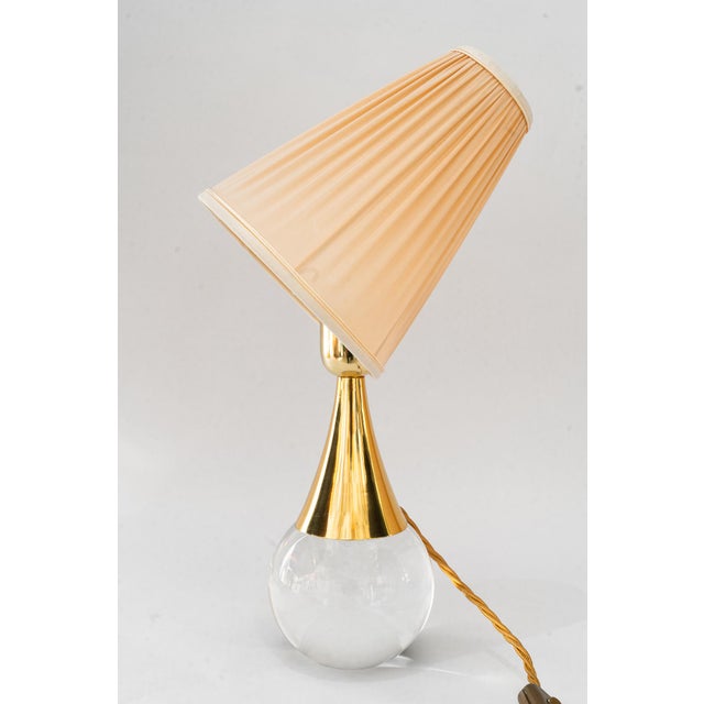Gold Glass and Brass Table Lamp with Fabric Shade, Vienna, Austria, 1950s For Sale - Image 8 of 14