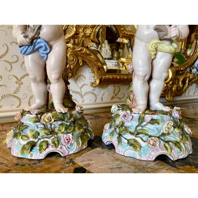Venus & Cupid Porcelain Candlesticks from Sitzendorf, 19th Century, Set of 2 For Sale - Image 6 of 18