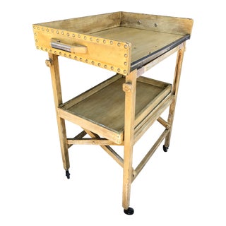 Antique Wooden Folding Two-Tiered Tea Trolley/Bar Cart For Sale