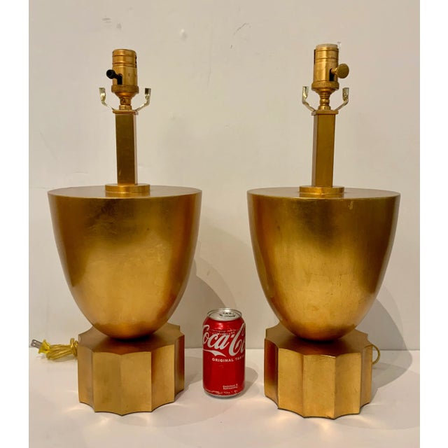 Currey & Company Currey & Co. Modern Gold Leaf Finished Table Lamps Pair as Is For Sale - Image 4 of 5
