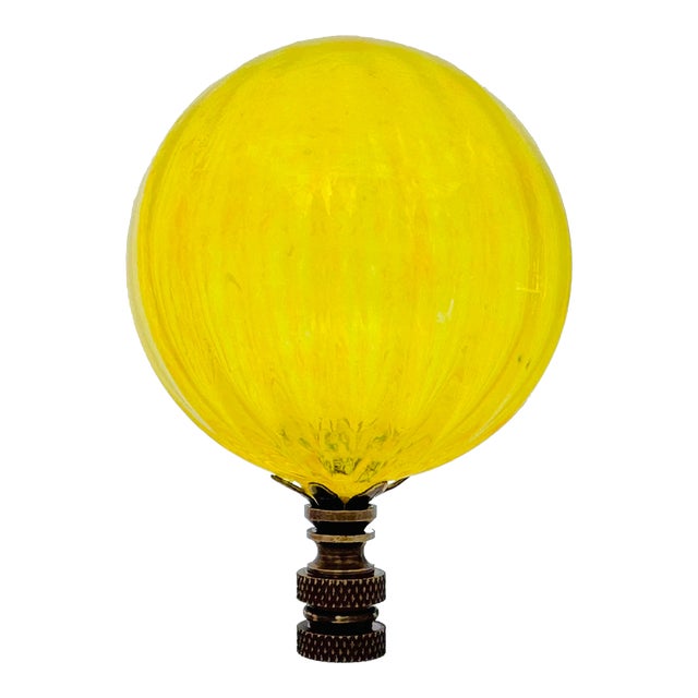 Ribbed Optic Glass Lamp Finial in Yellow on Bronze Hardware For Sale