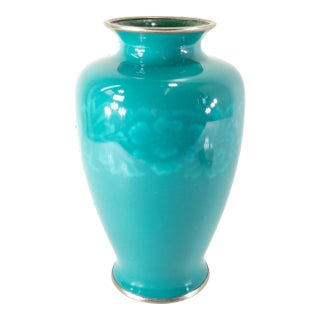 Early 20th Century Japanese Turquoise Green Wireless Cloisonne Vase by Ando Jubei For Sale