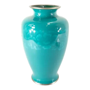 Early 20th Century Japanese Turquoise Green Wireless Cloisonne Vase by Ando Jubei