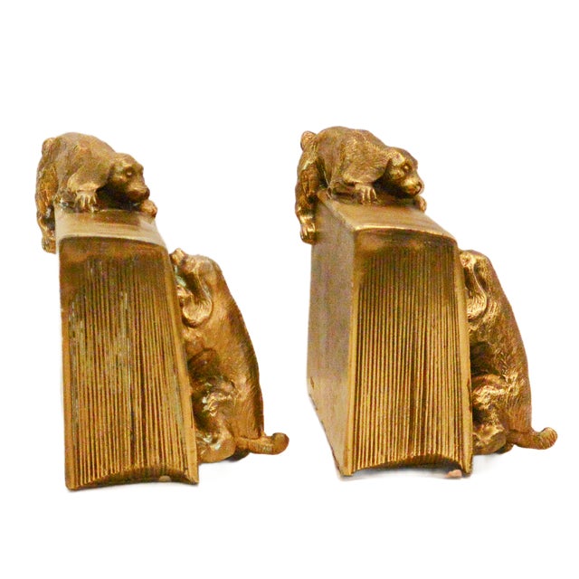 Figurative Vintage Brass Pm Craftsman Cocker Spaniel Dogs Bookends C. 1930 For Sale - Image 3 of 9