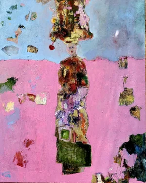 Oil Painting of an Abstract Female Figure, "Fascinator" by Lynn Christian, 2023