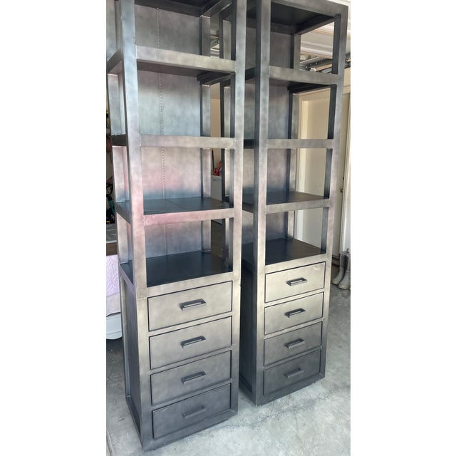 Gorgeous discontinued RH metal La Salle Industrial rivet tower ! Dark grey metal wrapped! Open and closed storage