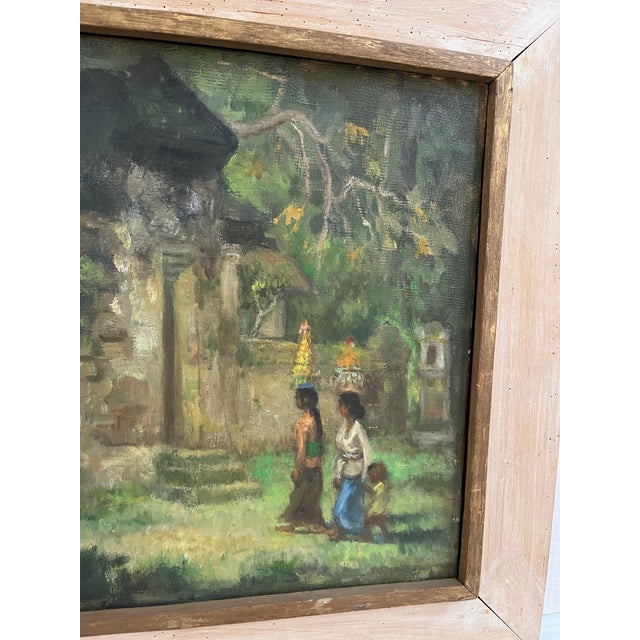 1970’s Oil on Canvas Bali Painting With Women and Child For Sale - Image 4 of 11