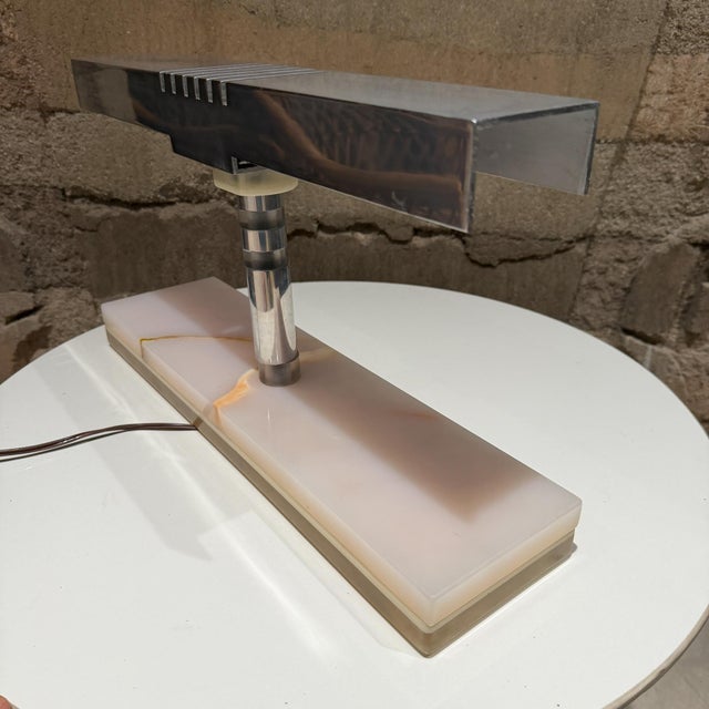 1960s Mid-Century Modern Modern Desk Lamp Polished Aluminum Shade Luxurious Stone For Sale - Image 14 of 16