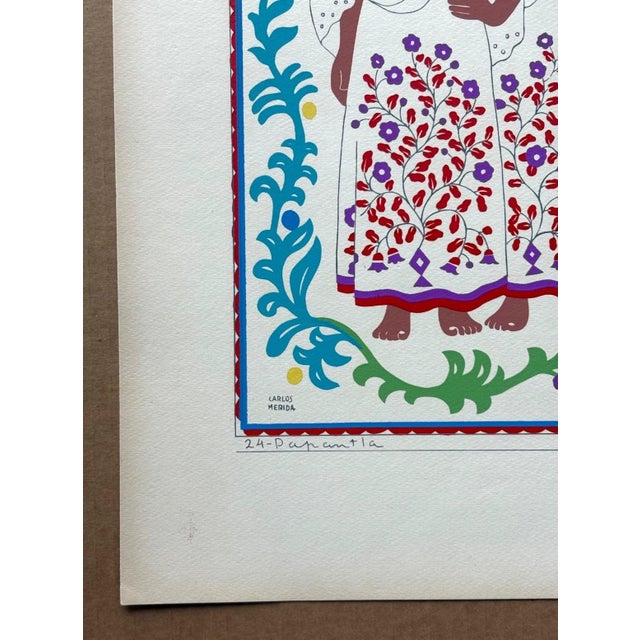 Expressionism Carlos Mérida Silkscreen Print "Papantla... Veracruz" in 16 x 20 Mat, 1945 For Sale - Image 3 of 4