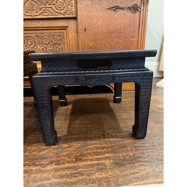 1978 John Widdicomb Asian Modern Incised Lacquer End Tables – Matching Pair For Sale - Image 11 of 12
