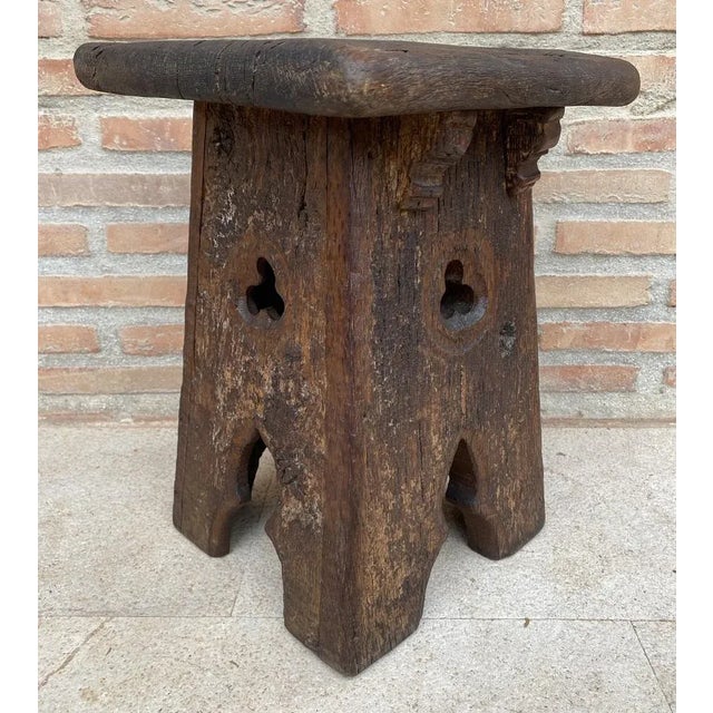 Early 20th Century French Dark Oak Stool, 1910s For Sale - Image 3 of 8