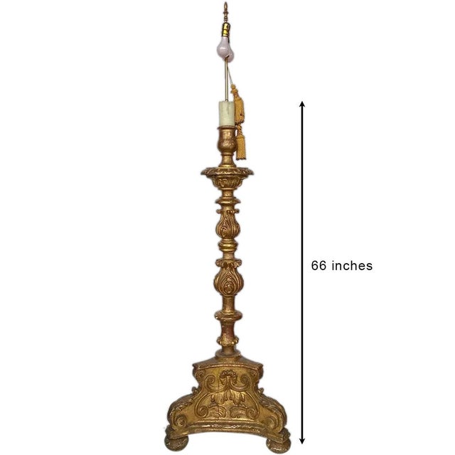 Large Spanish Baroque Giltwood and Marble Torchiere Two-Light Floor Lamp For Sale - Image 17 of 17