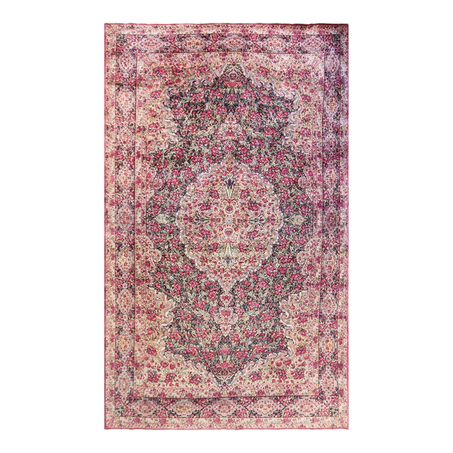 Antique Persian Kerman Laver Carpet, Circa 1920s, 8'8" X 14'9" For Sale