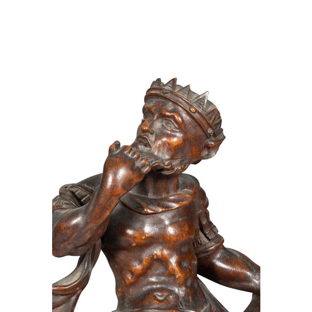 Early Italian Carved Figure of a Seated King For Sale - Image 9 of 11