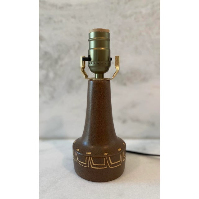 Brown Vintage Scandinavian Speckled Glaze Ceramic Small Table Lamp For Sale - Image 8 of 8
