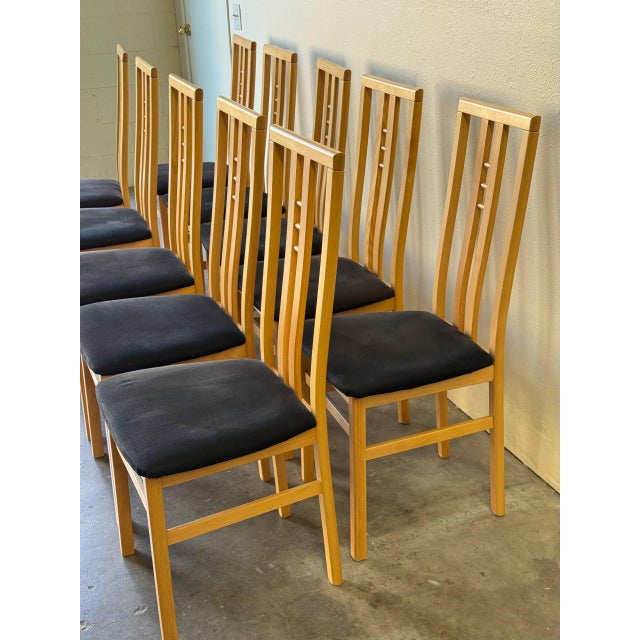 Mid 20th Century Italian Dining Chairs by Ims SRL - Maple Wood & Black Upholstery - Set of 10 For Sale - Image 11 of 12