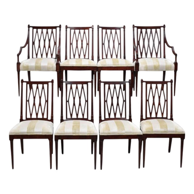 20th-C. Georgian Style Carved Mahogany Dining Chairs - Set of 8 For Sale