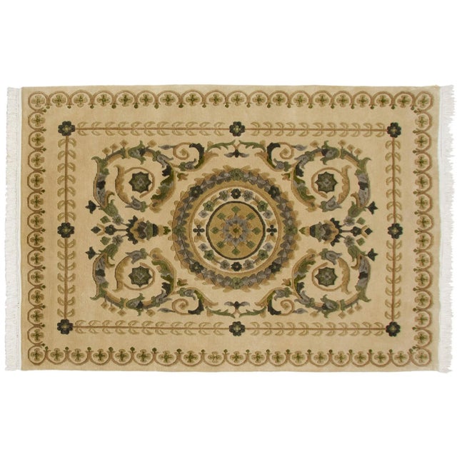 1990s Vintage Indian Savonnerie Design Rug - 4' X 5'9" For Sale - Image 5 of 10