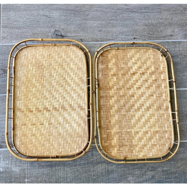 Circa 1970 Rattan & Bamboo Wooden Bottom Tiki Trays – a Pair For Sale - Image 13 of 13