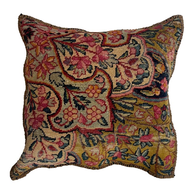 Pillow W/Antique Persian Rug Fragment, 1'4" X 1'4" For Sale