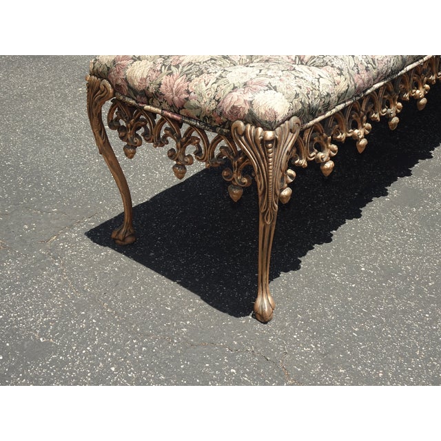 1960s Vintage French Hollywood Regency Bed Side Floral Bench W Cast Iron Skirt For Sale - Image 4 of 11