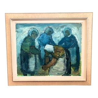 Mid 20th Century Scandinavian Expressionist Style Figurative Painting, Framed For Sale
