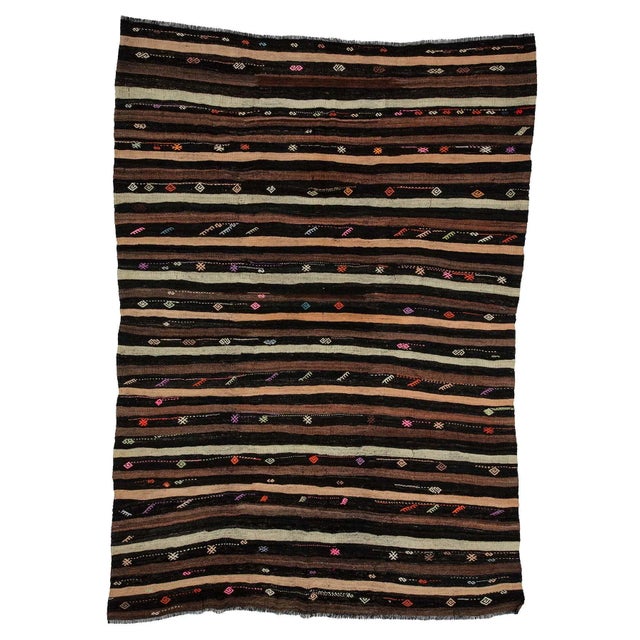 Textile Striped Goat Hair Vintage Kilim Rug- 7′ × 10′ For Sale - Image 7 of 7