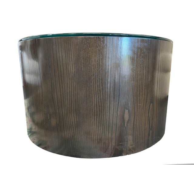 Wood Contemporary Cylindrical Coffee Table With Glass Top For Sale - Image 7 of 9