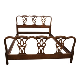 Chippendale Style Mahogany Queen Size Bed For Sale