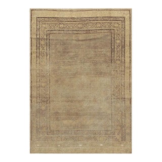 1930s Antique Geometric Floral Antique Chinese Khotan Knotted Wool Rug For Sale