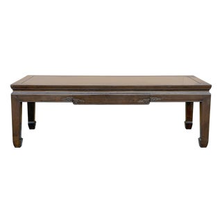 Oriental Dark Brown Natural Wood Drawers Rectangular Low Coffee Table For Sale