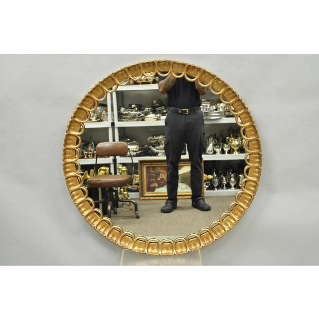 Vintage Italian Hollywood Regency Gold Giltwood 39" Round Sunburst Wall Mirror by Palladio. Circa Mid 20th Century....