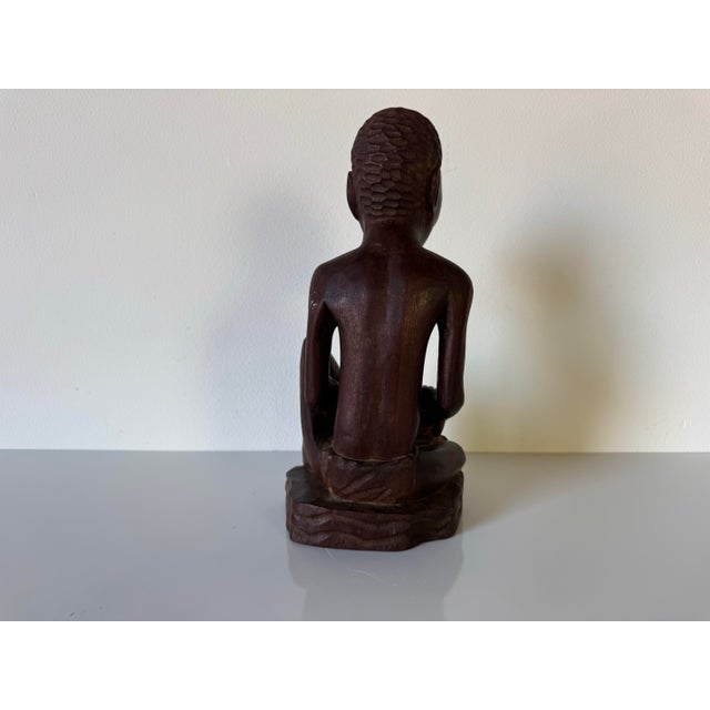 Brown Vintage Hand-Carved Wood African Man Sculpture For Sale - Image 8 of 12