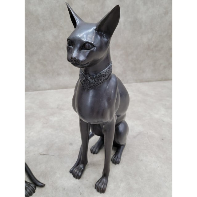 Vintage French Art Deco Style Bronze Egyptian Revival Cat Guardian Statues, Signed A. Tiot- Pair Vintage pair of French...