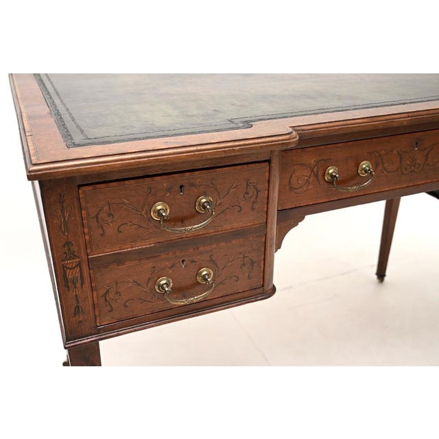 Antique Edwardian Inlaid Leather Top Desk, 1900s For Sale - Image 10 of 14