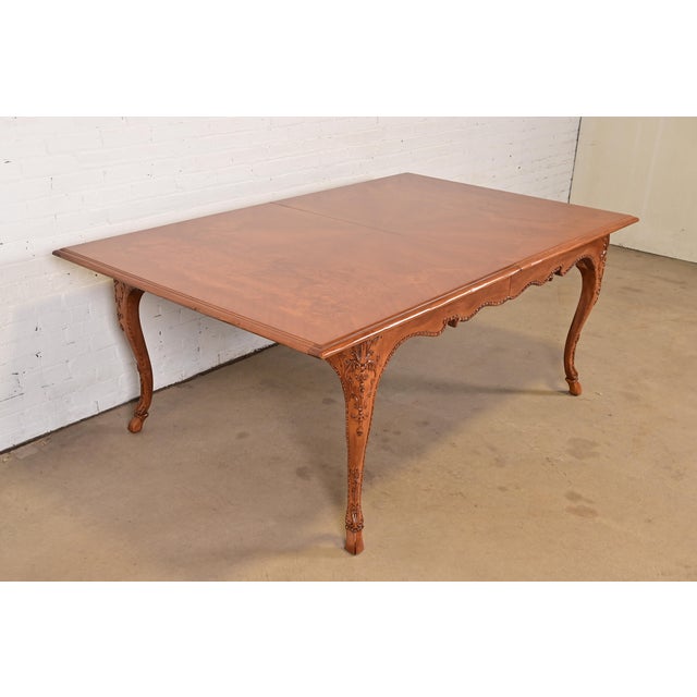 Baker Furniture Italian Provincial Carved Cherry and Burl Wood Extension Dining Table, Newly Refinished For Sale - Image 10 of 17